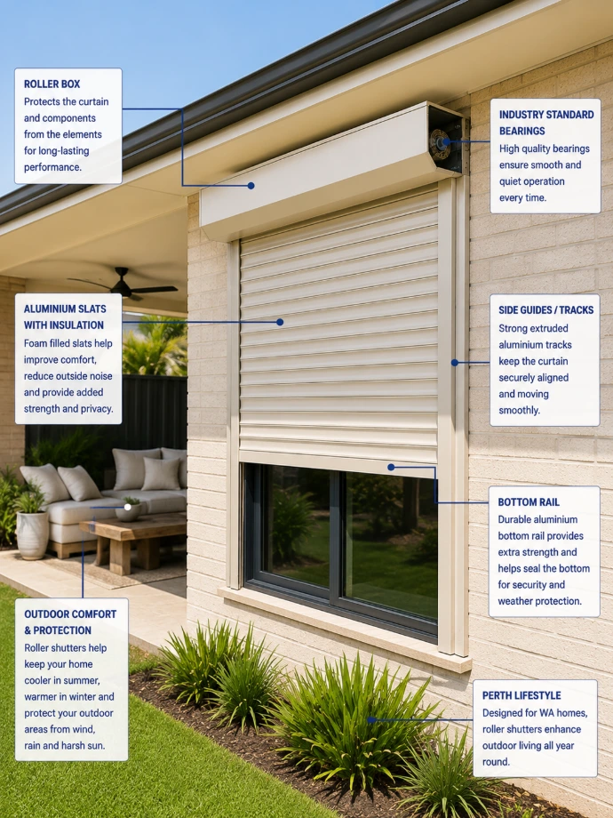 Roller shutters installed on a Perth property